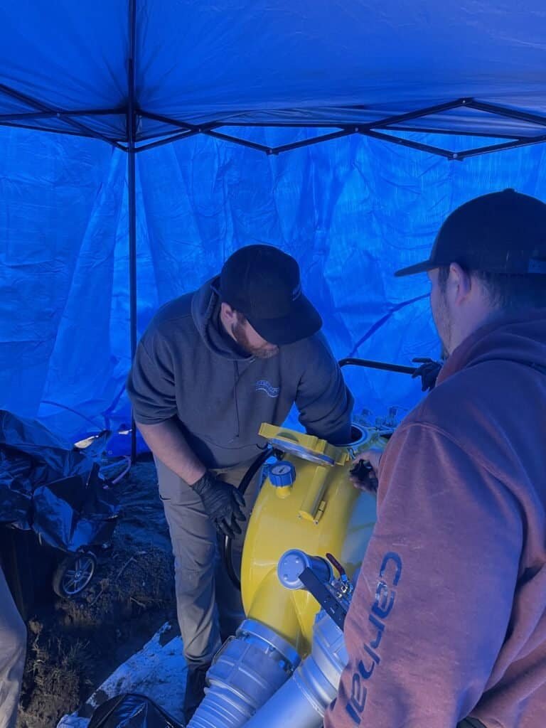 Thompson Trenchless and Hydro Jetting employees show how their hydro jetting service cleans pipes safely and efficiently.