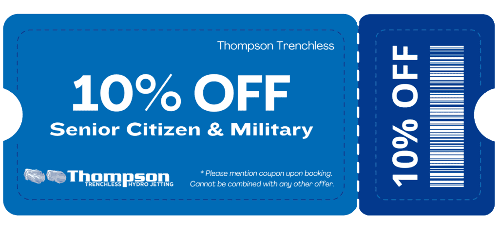 Thompson Trenchless and Hydro Jetting coupon for savings on pipe inspection or hydro jetting services.