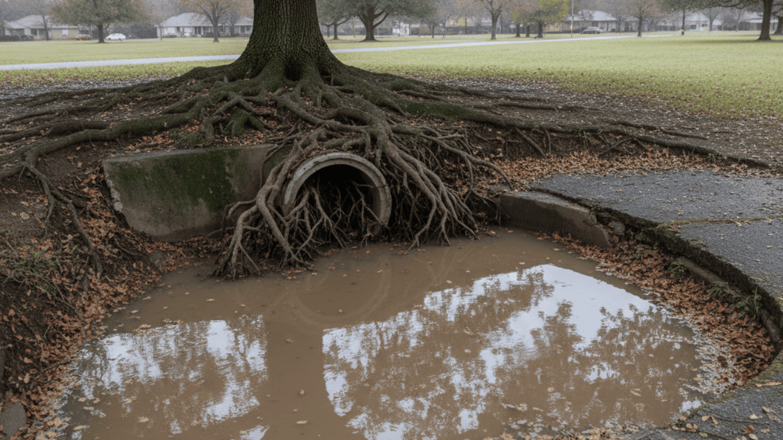 Tree roots blocking a pipe show why Thompson Trenchless and Hydro Jetting recommends regular drain inspections.