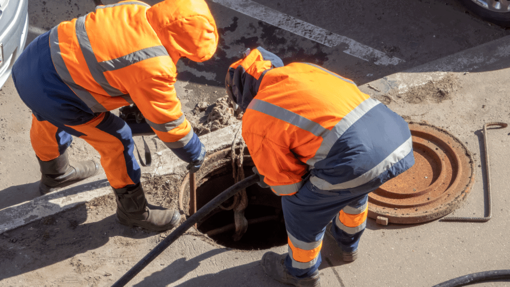 Thompson Trenchless and Hydro Jetting crew safely cleans sewers using hydro jetting equipment for effective drain care.