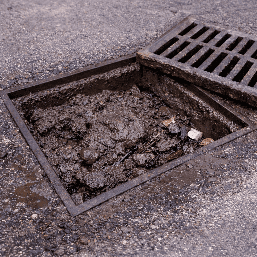This storm drain needs Thompson Trenchless and Hydro Jetting for clogs, debris removal, and a full inspection.