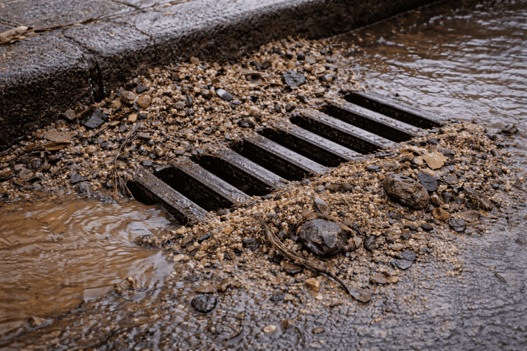 Rainwater overflowing shows when you might call Thompson Trenchless and Hydro Jetting for clogged drain help.