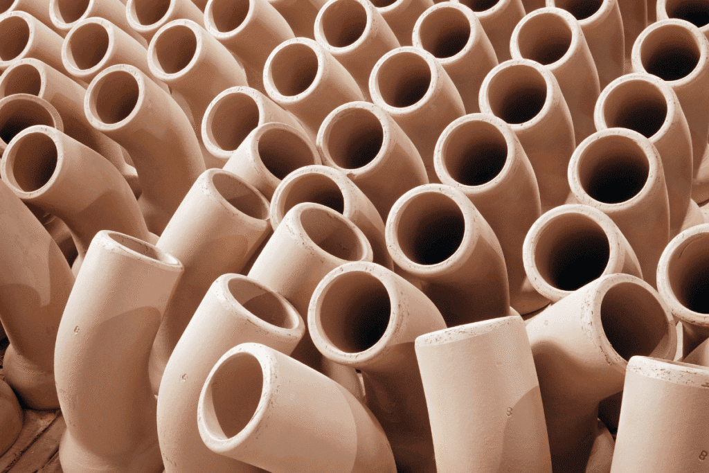 Thompson Trenchless and Hydro Jetting uses strong clay pipes, like those shown here, to fix and clean drains safely.