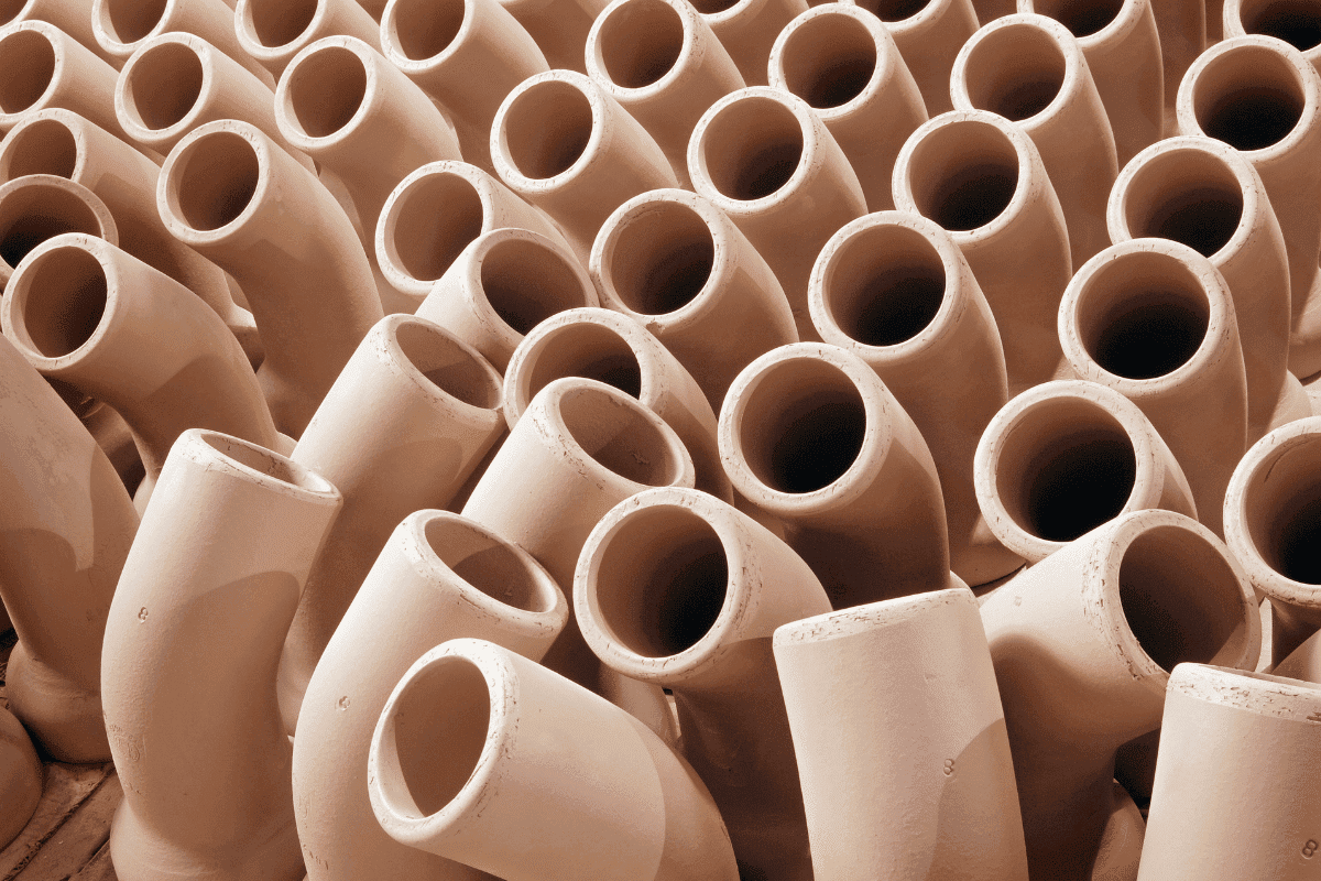 Thompson Trenchless and Hydro Jetting uses strong clay pipes, like those shown here, to fix and clean drains safely.