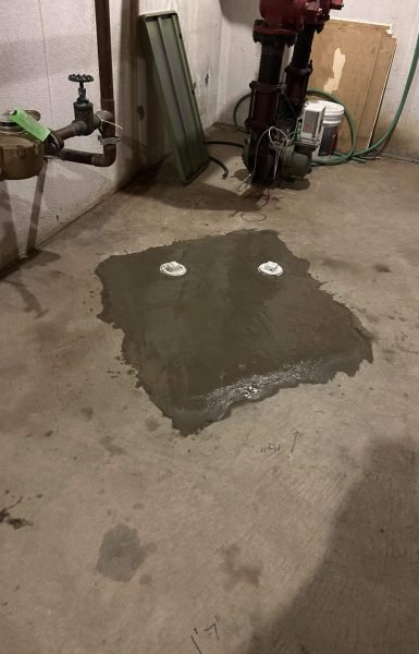 Thompson Trenchless and Hydro Jetting repaired basement sewer lines, leaving capped pipes in new concrete.