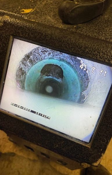 Thompson Trenchless and Hydro Jetting can clear blocked sewer lines found by a camera inspection at 41.7 feet deep.