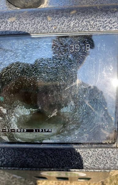 Thompson Trenchless and Hydro Jetting tracks pipe work progress on a screen showing 39.8 ft on March 1, 2023, at 1:31 PM.